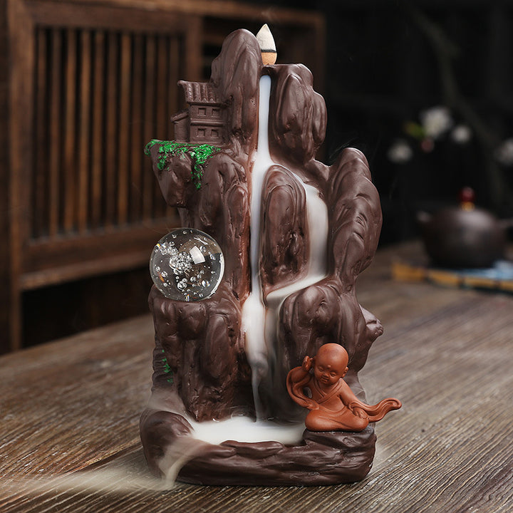 Serene Waterfall Ceramic Incense Fountain