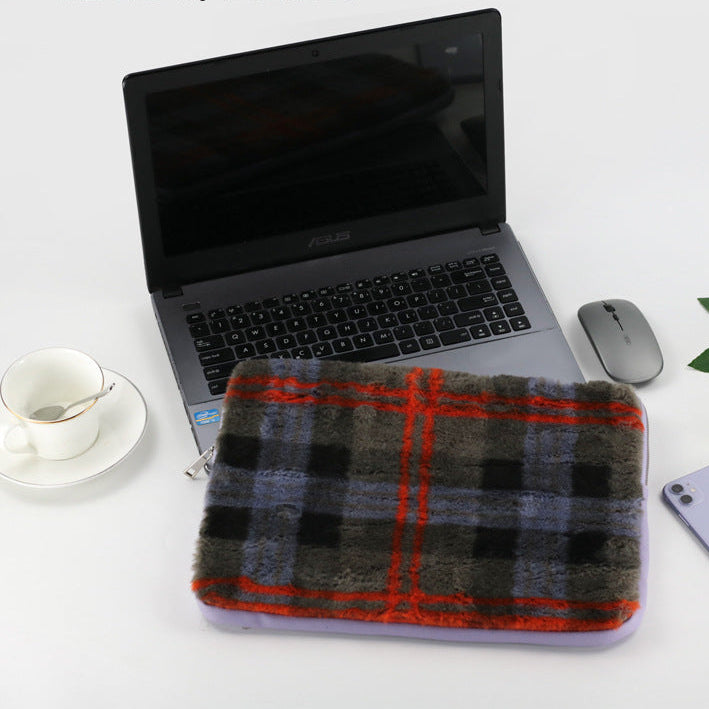 Reversible plush plaid and smooth neoprene laptop sleeve protective case Bowlift