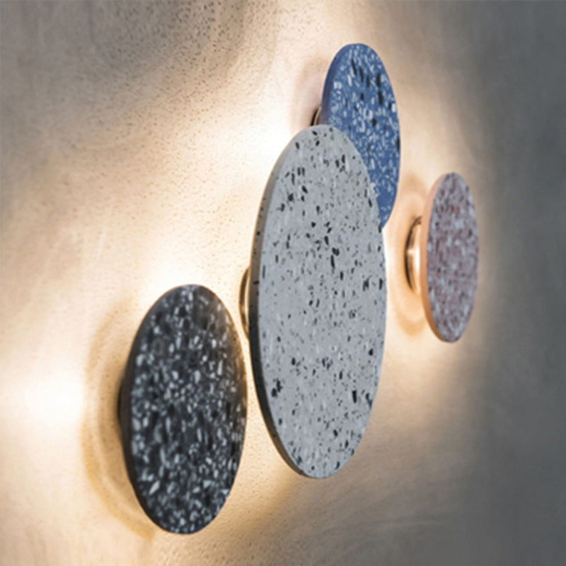 BowLift | Disc-shaped LED wall lamp Minimalist terrazzo bedroom wall light in Pink/Blue/Black, 7"/10" B