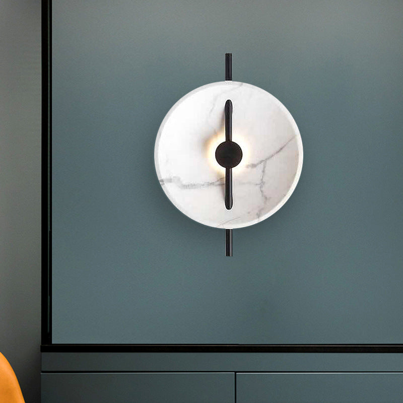 BowLift | Marble-Look Disc Resin Wall Lamp Designer Black and White LED Wall Light for Nightstand
