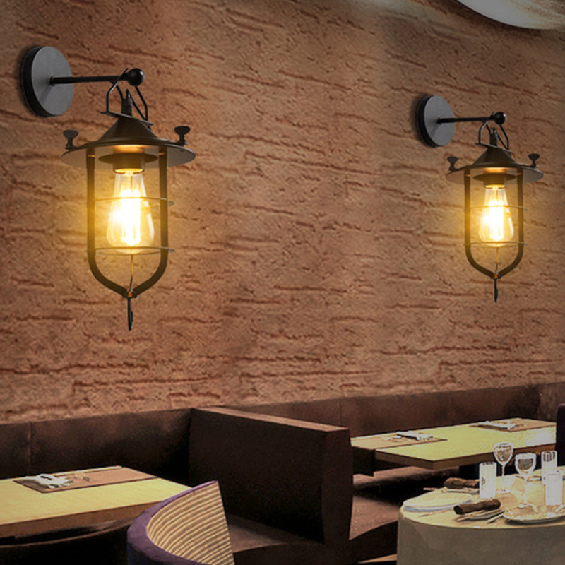 BowLift | Iron Black Surface Wall Sconce Water Pipe/Cage/Fist-shaped 1-Bulb Industrial Style Wall Mounted Light Fixture