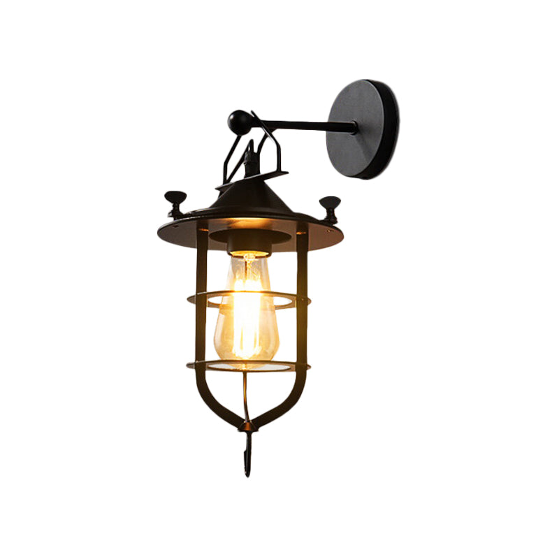 BowLift | Iron Black Surface Wall Sconce Water Pipe/Cage/Fist-shaped 1-Bulb Industrial Style Wall Mounted Light Fixture