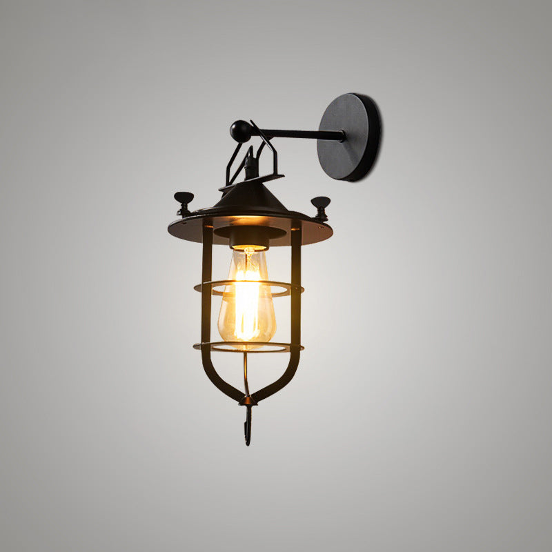BowLift | Iron Black Surface Wall Sconce Water Pipe/Cage/Fist-shaped 1-Bulb Industrial Style Wall Mounted Light Fixture