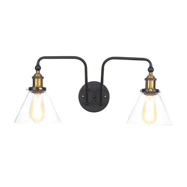 BowLift | 2 Lights Bright Glass Sconce Lamp Industrial Style Black Cone/Bowl Living Room Wall Lighting Idea