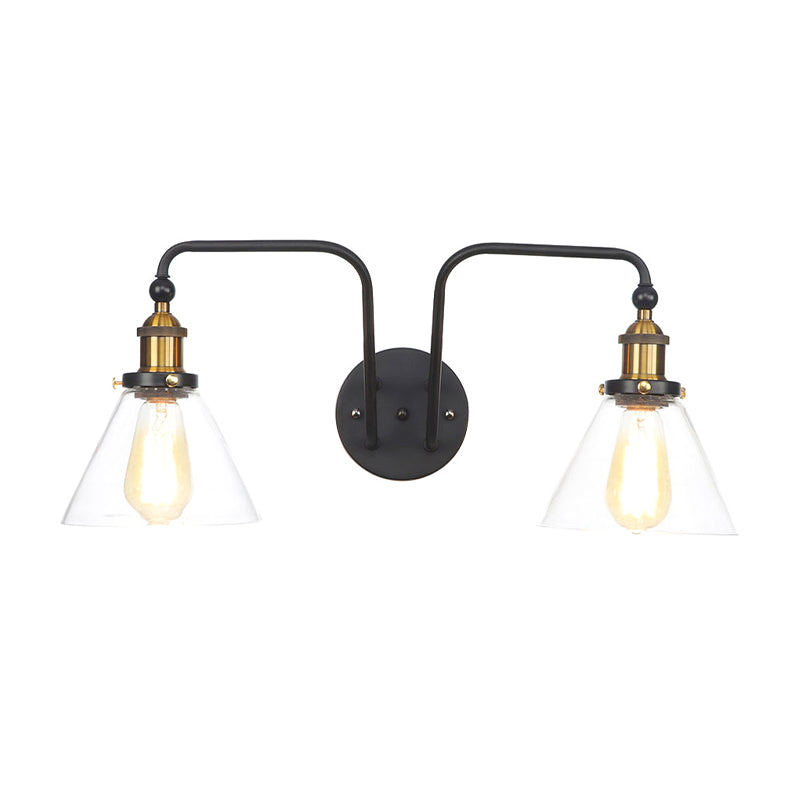 BowLift | 2 Lights Bright Glass Sconce Lamp Industrial Style Black Cone/Bowl Living Room Wall Lighting Idea