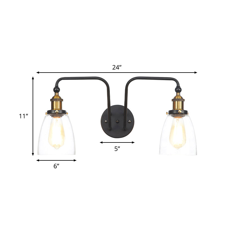 BowLift | 2 Lights Bright Glass Sconce Lamp Industrial Style Black Cone/Bowl Living Room Wall Lighting Idea