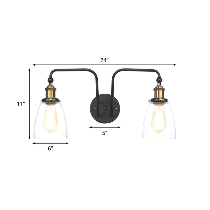 BowLift | 2 Lights Bright Glass Sconce Lamp Industrial Style Black Cone/Bowl Living Room Wall Lighting Idea