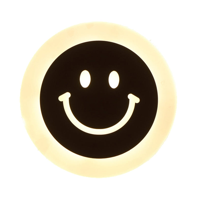 BowLift | Thin Round LED Wall Light Set Cartoon Acrylic White Smiley Wall Lamp in Warm/White Light for Bedroom