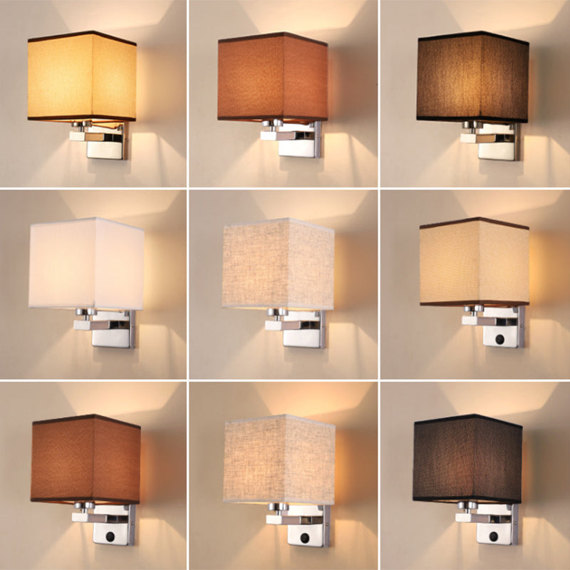 BowLift | Beige/Flax/Coffee Cube Wall Light Nordic Style 1 Head Fabric Wall Mounted Light Source for Bedroom