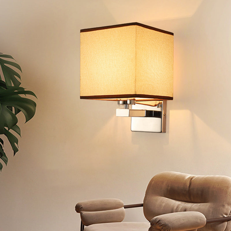 BowLift | Beige/Flax/Coffee Cube Wall Light Nordic Style 1 Head Fabric Wall Mounted Light Source for Bedroom