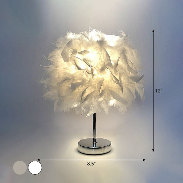 Round feather lamp - decorative table lamp for living room, bedside & battery, dimmable, wireless | Bowlift