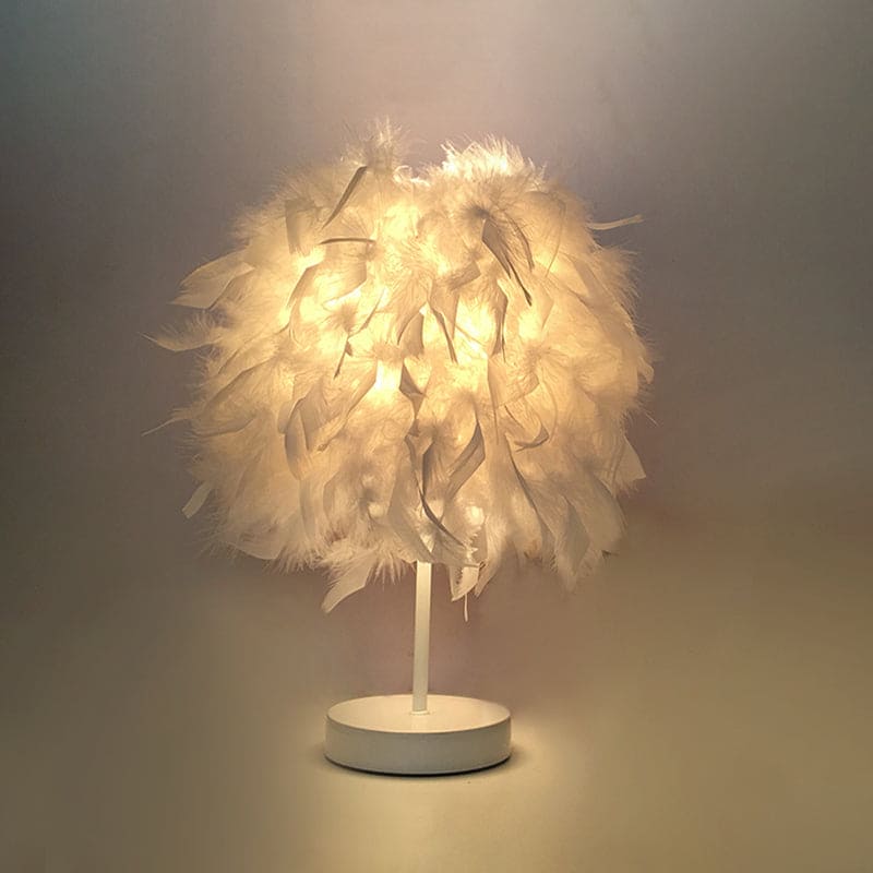 Round feather lamp - decorative table lamp for living room, bedside & battery, dimmable, wireless | Bowlift