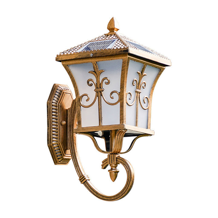 BowLift | Frosted Glass Curved Lantern Wall Light Traditional Terrace Small/Large Solar LED Wall Lamp in Black/Brass
