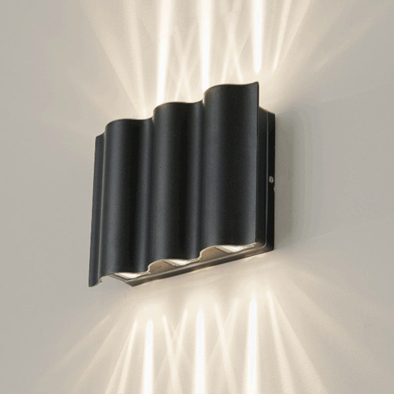 BowLift | 2/4/6-Light Patio LED Wall Light Modern Black Surface Mounted Wall Light with Wavy Metal Shade, Warm/White Light