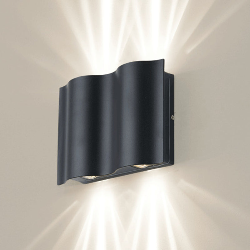 BowLift | 2/4/6-Light Patio LED Wall Light Modern Black Surface Mounted Wall Light with Wavy Metal Shade, Warm/White Light
