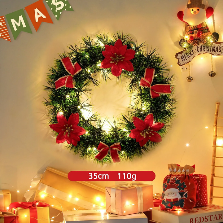 Illuminated Christmas wreath with hanging