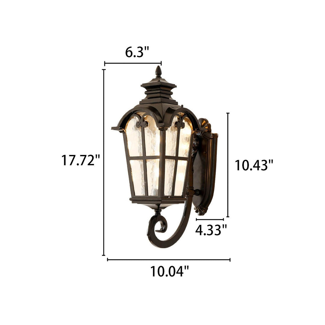 European Retro Glass Aluminum Lantern Outdoor Waterproof 1-Light Wall Sconce Lamp | Bowlift