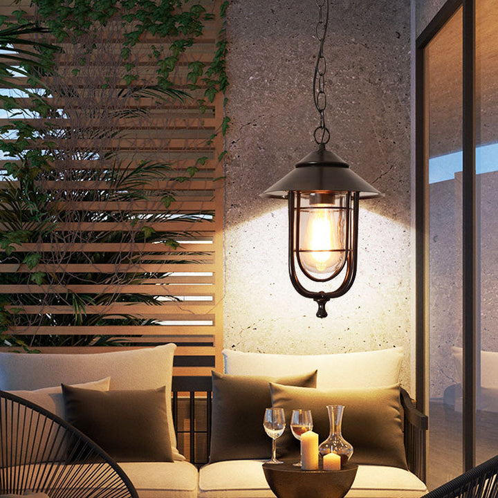 Industrial Vintage Aluminum Cage Glass 1-Light Outdoor Waterproof Pendant Light | Bowlift
