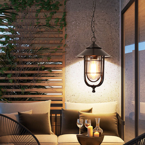 Industrial Vintage Aluminum Cage Glass 1-Light Outdoor Waterproof Pendant Light | Bowlift