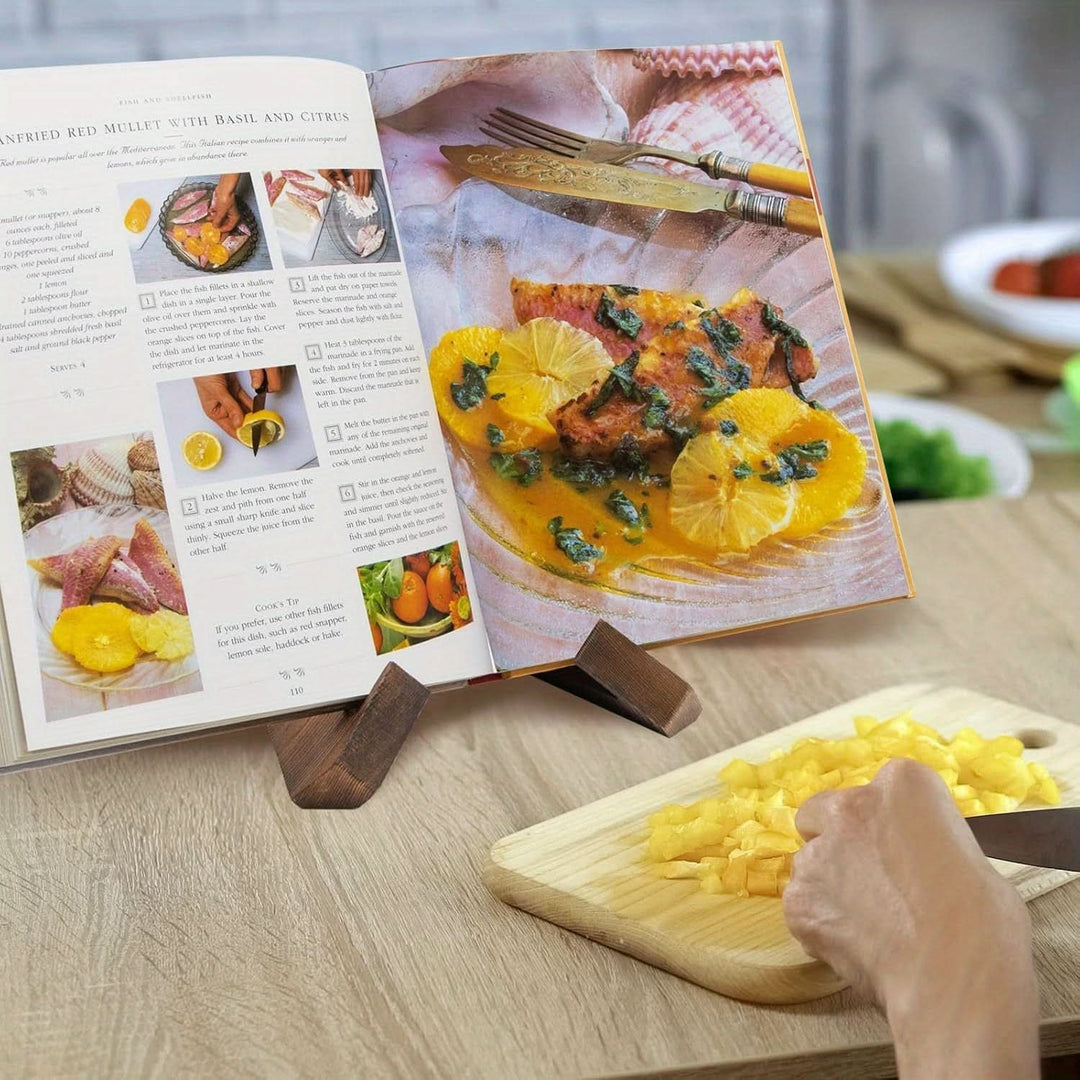 BowLift | Rustic Wooden Cookbook Stand Adjustable Recipe Book Holder