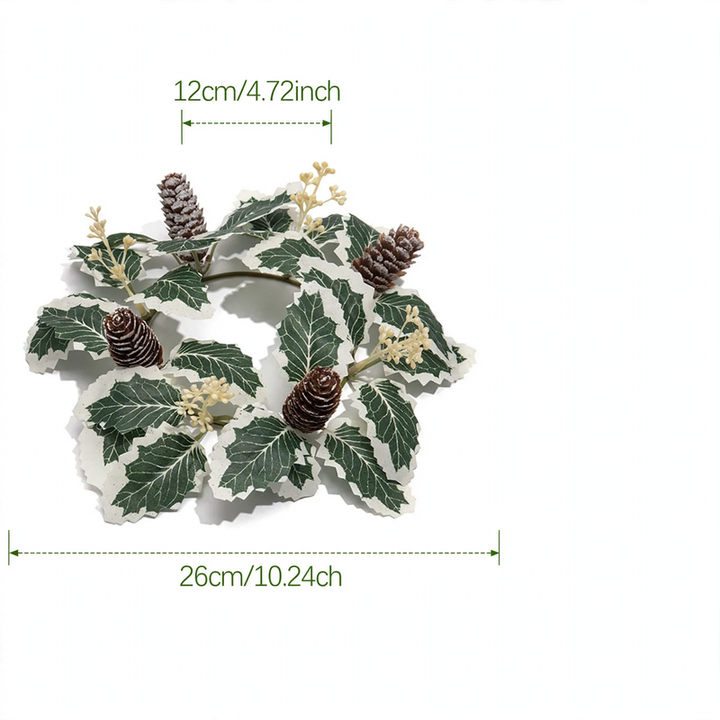 Christmas candle wreath with holly and pine cones