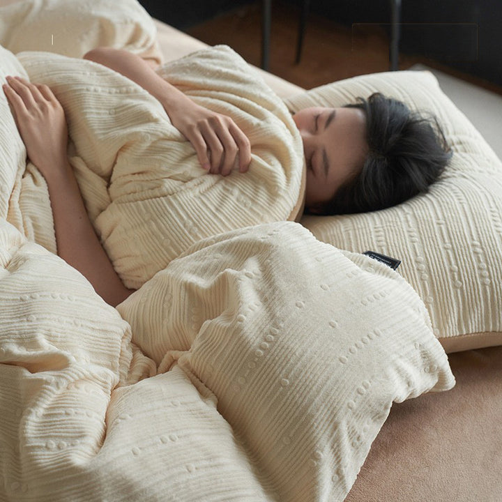 Double-sided milk fiber fleece bedding set, winter