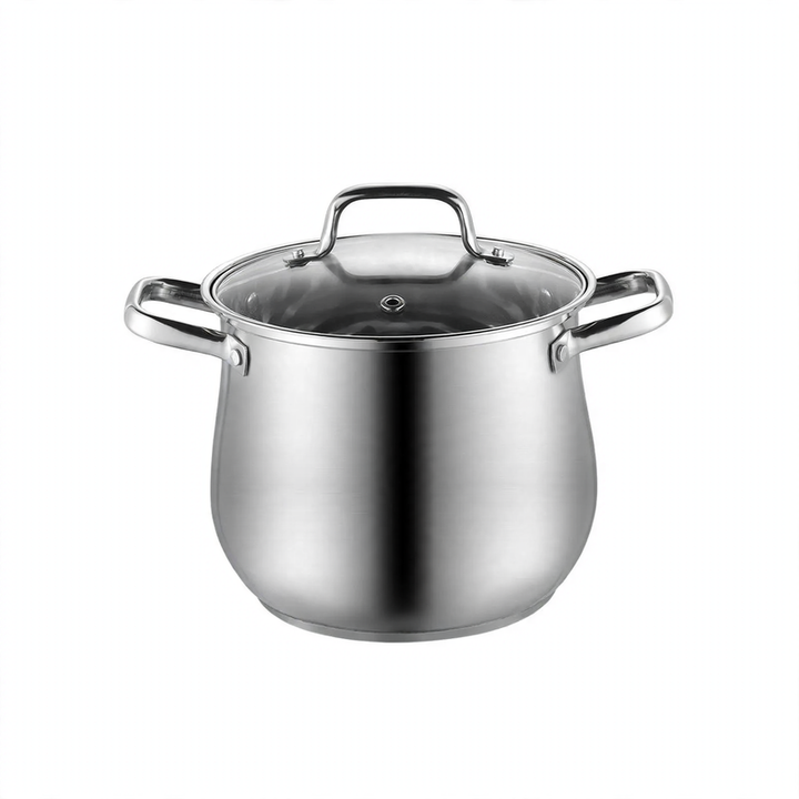 Stainless Steel Soup Pot 304, with Glass Lid, 22–28 cm