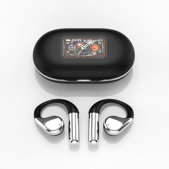 Open Bluetooth earbuds, non-invasive, touchscreen control