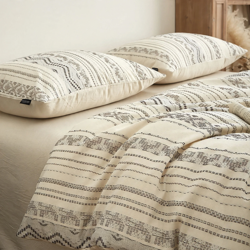 Cotton-Linen Bedding Set, Boho Style, 4-piece