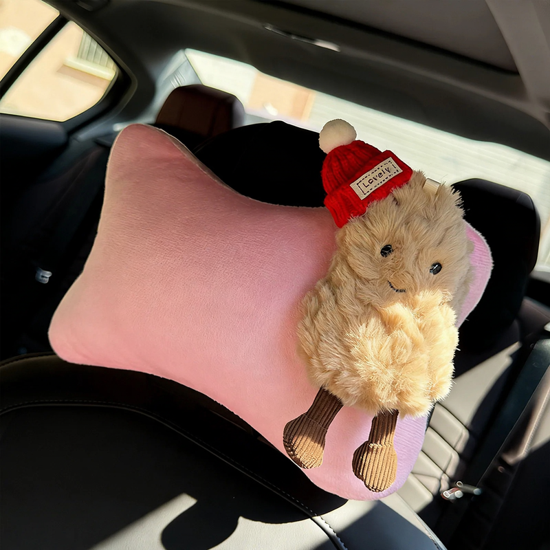 Plush headrest with geometric pattern