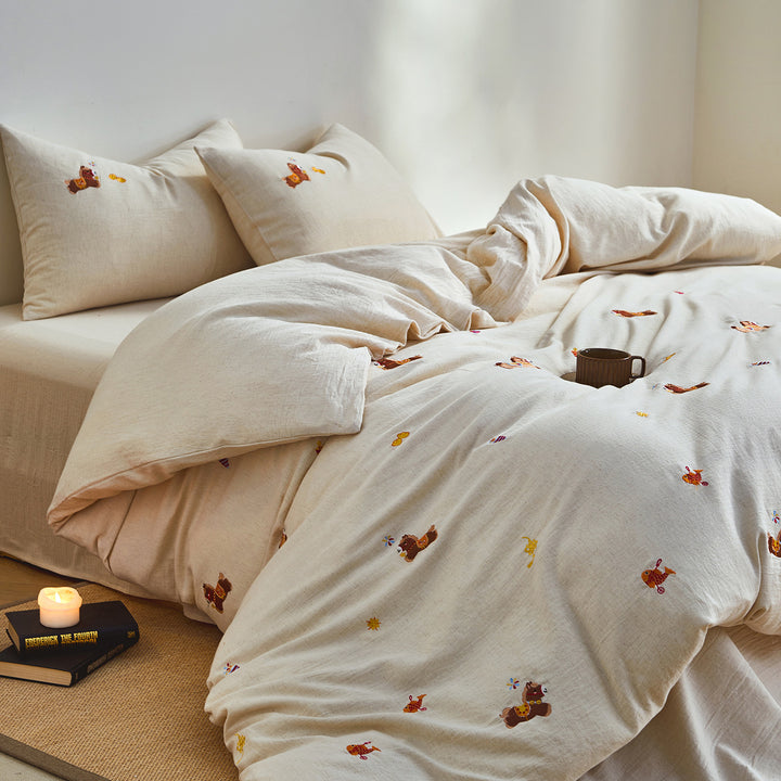 Cotton and linen bedding set, 4-piece