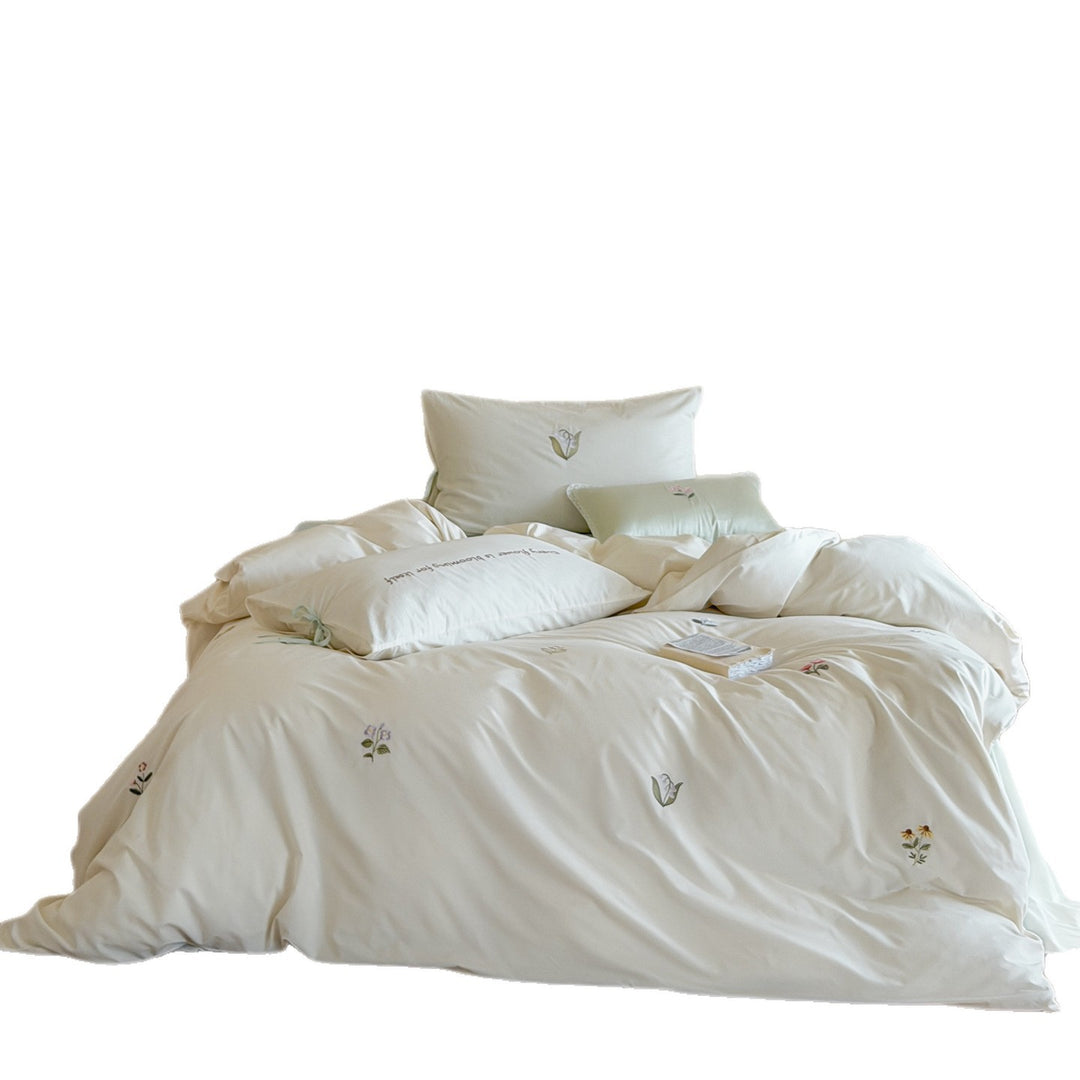 Cotton bedding set, 4-piece, with embroidery