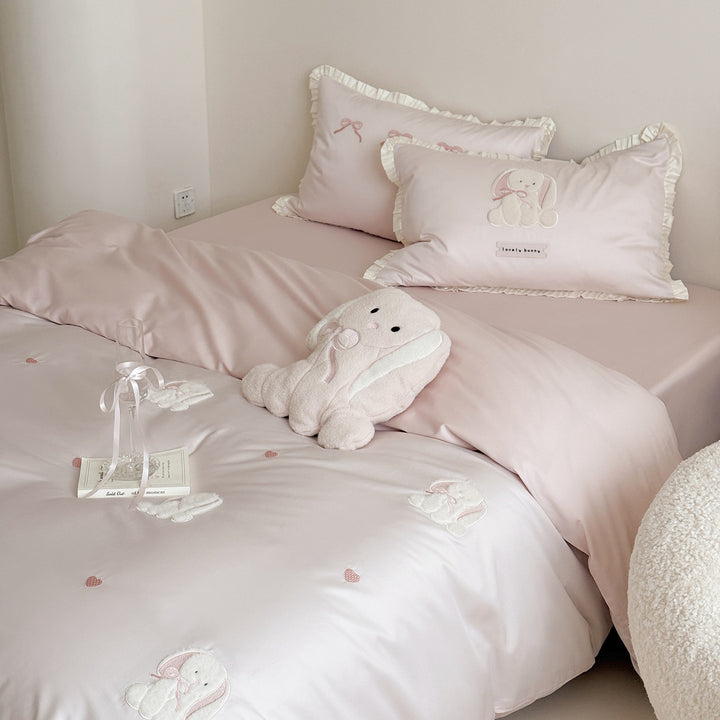 Cotton bedding set, 4-piece, rabbit motif