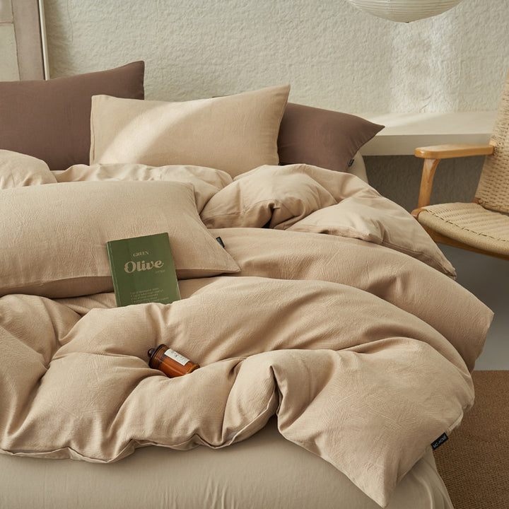 Cotton bedding set, textured pattern, washed