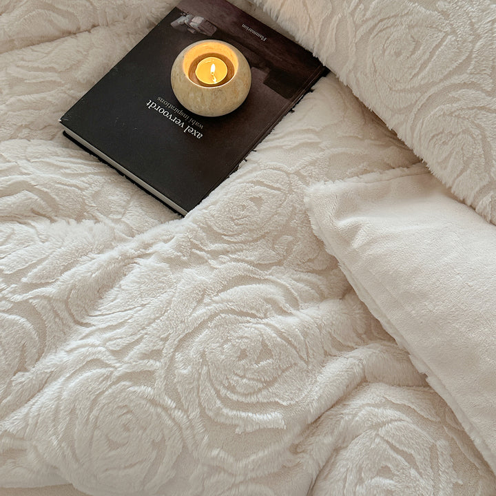 Milk fleece bedding set, 320g, with embossing pattern