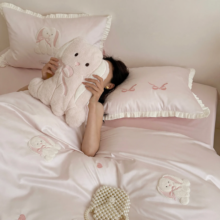 Cotton bedding set, 4-piece, rabbit motif
