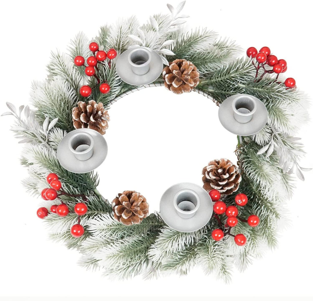 Christmas wreath with candle holder and bow