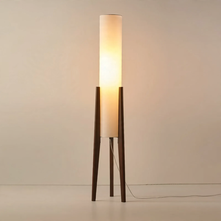 Vintage LED floor lamp with wooden frame