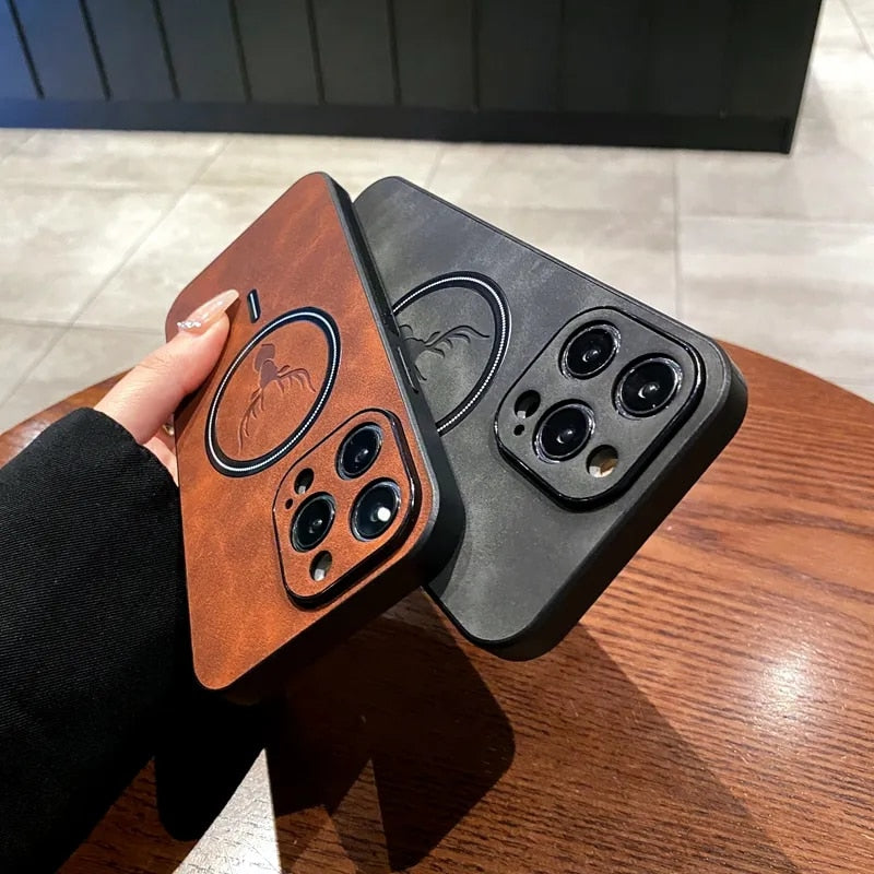 BowLift | Luxury Deer Leather Apple iPhone Case | Magnetic Phone Case, Wireless Case, MagSafe, Wireless Charging, Protective Case, Cover for iPhone 15, 14, 13 Pro Max Plus