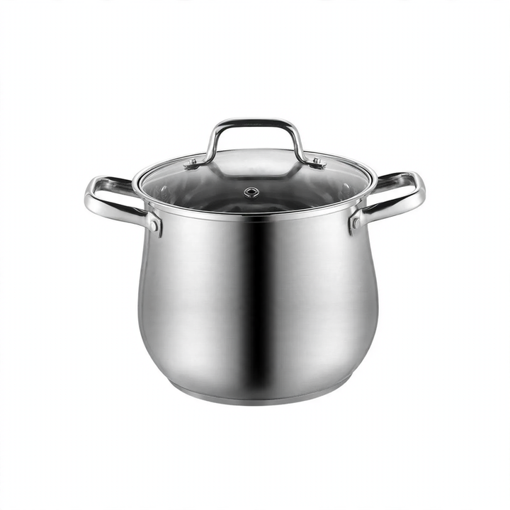 Stainless Steel Soup Pot 304, with Glass Lid, 22–28 cm