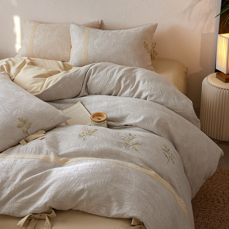 Cotton-linen bedding, 4-piece, embroidery