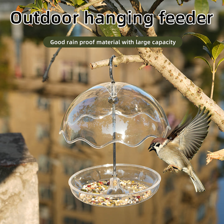 Weatherproof bird feeder station in umbrella design