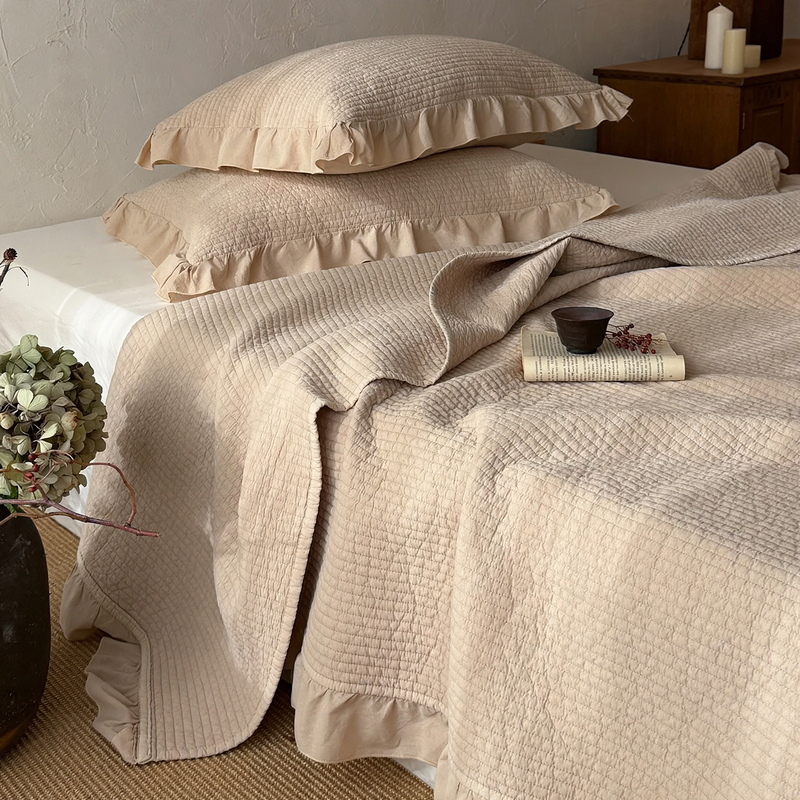 Cotton bedspread, 3-piece, lace, sand wash