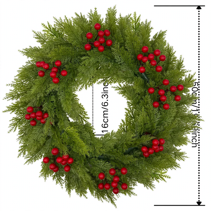 Artificial Christmas wreath with fir needles and berries