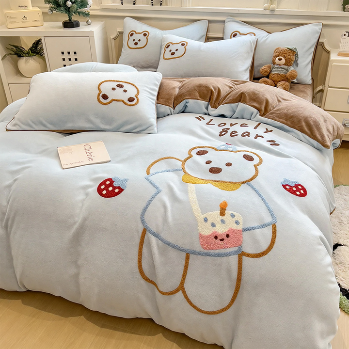 Milk fiber fleece bedding set, winter warm, various sizes