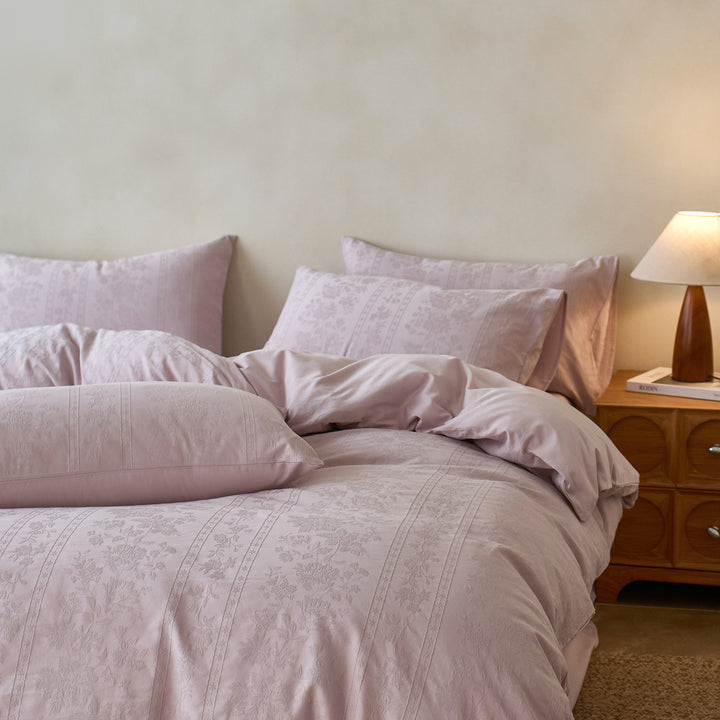 Cotton bedding set, 4-piece, jacquard damask