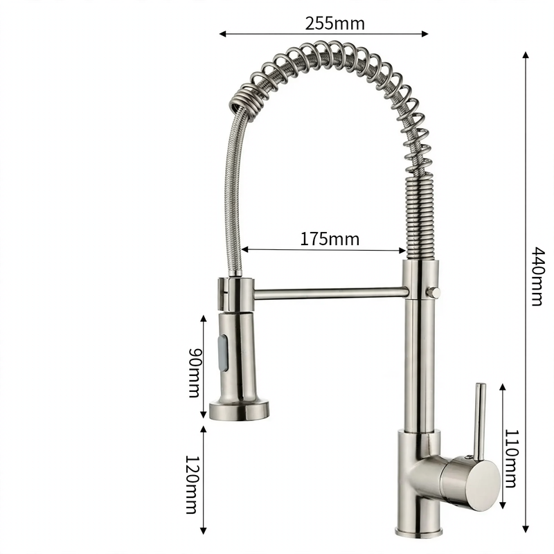 Stainless steel kitchen faucet with spray function