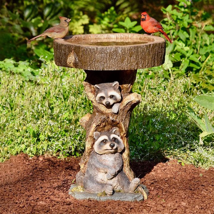 Decorative animal-bird feeding station made of synthetic resin