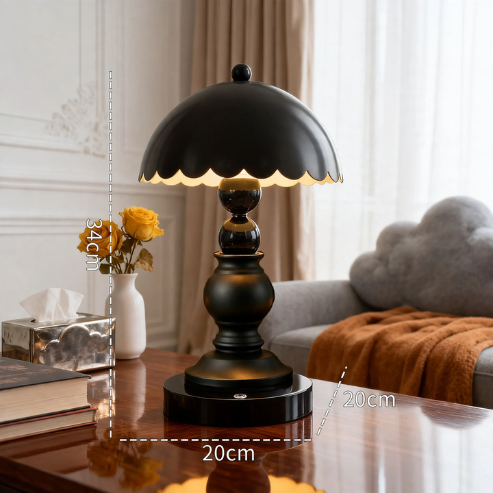Black table lamp with column design, touch control