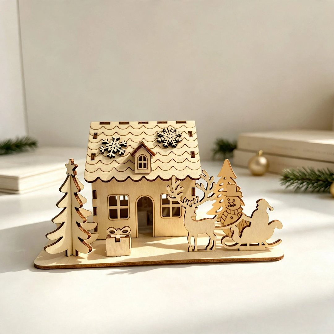 Illuminated Christmas Wooden House, DIY Decoration